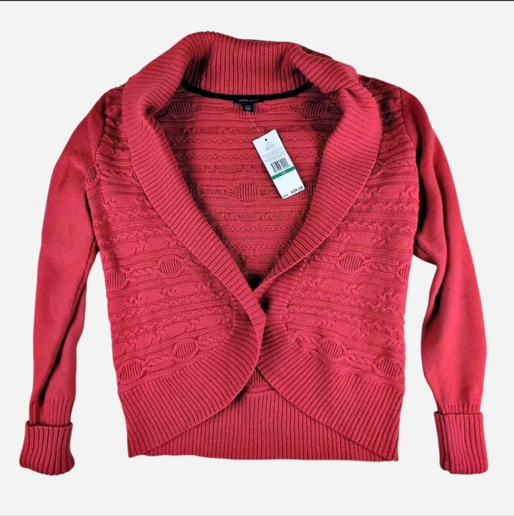 Tommy Hilfiger Womens Red Chunky Cable Knit Cardigan Sweater Size Large NWT